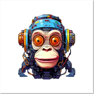 Cartoon monkey robot. T-Shirt, Sticker. Posters and Art